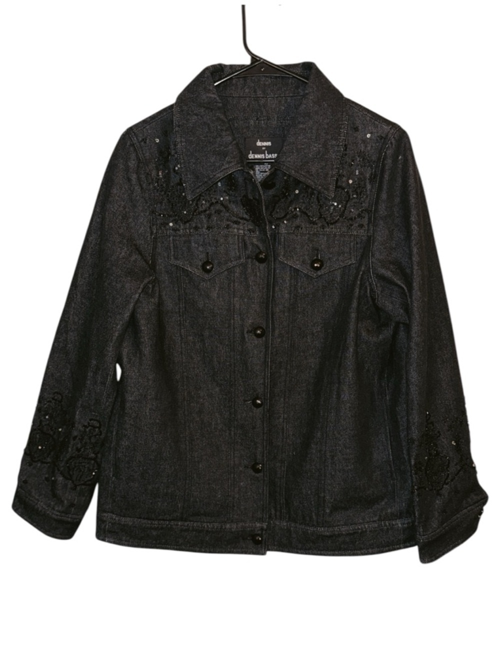 🌺DENNIS BY DENNIS BASSO DENIM BEADED SEQUIN EMBELLISHMENT OVERSIZED JACKET